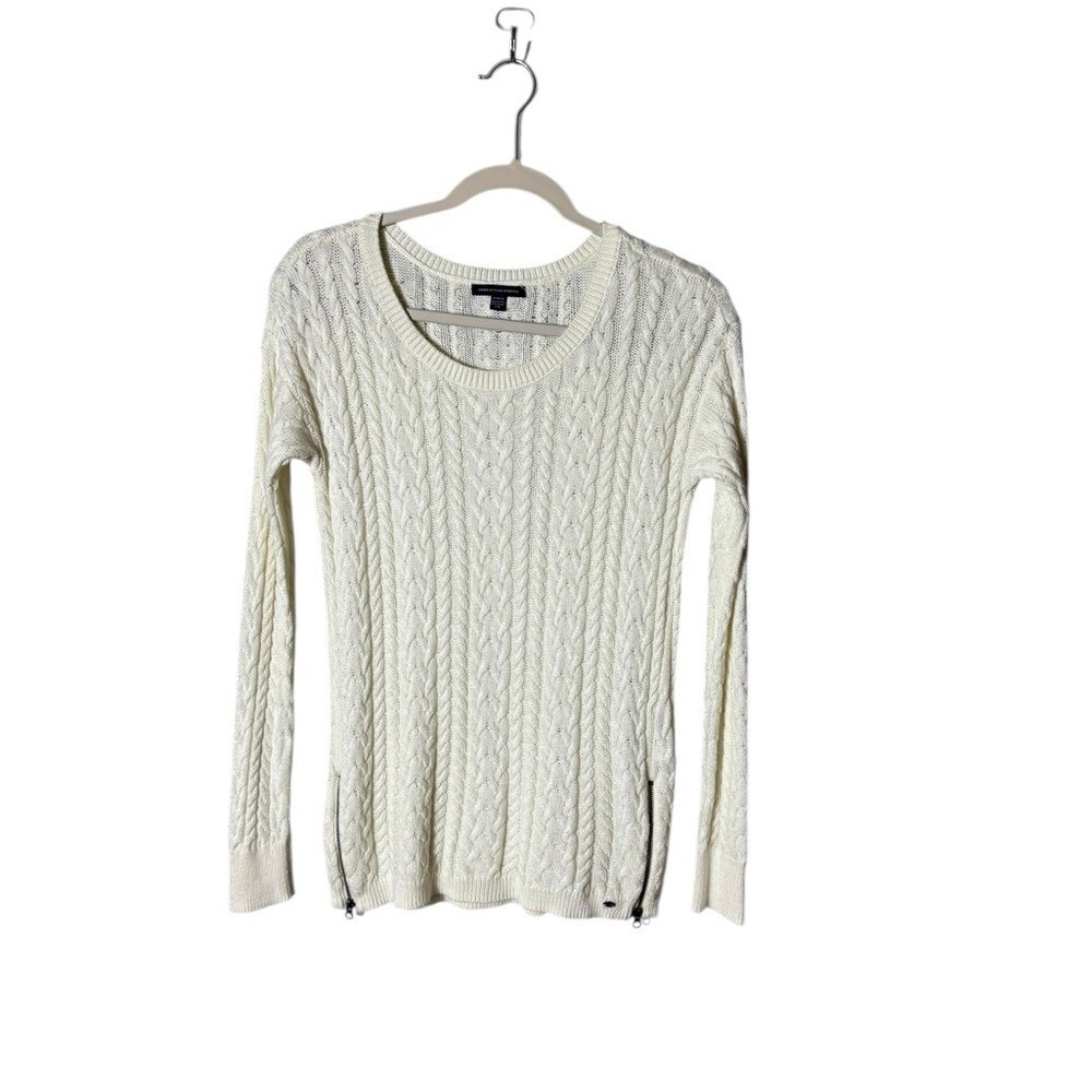American Eagle Womens Cable Knit Wool Sweater Medium Indie Fisherman Ivory